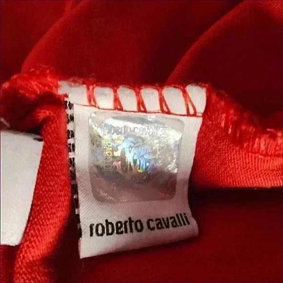 Roberto Cavalli T-Shirt Red Women's Medium Glitter Spellout Logo Short Sleeve - Picture 5 of 5